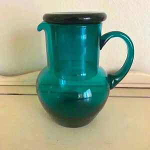 Vintage Teal Glass Bedside Pitcher Set